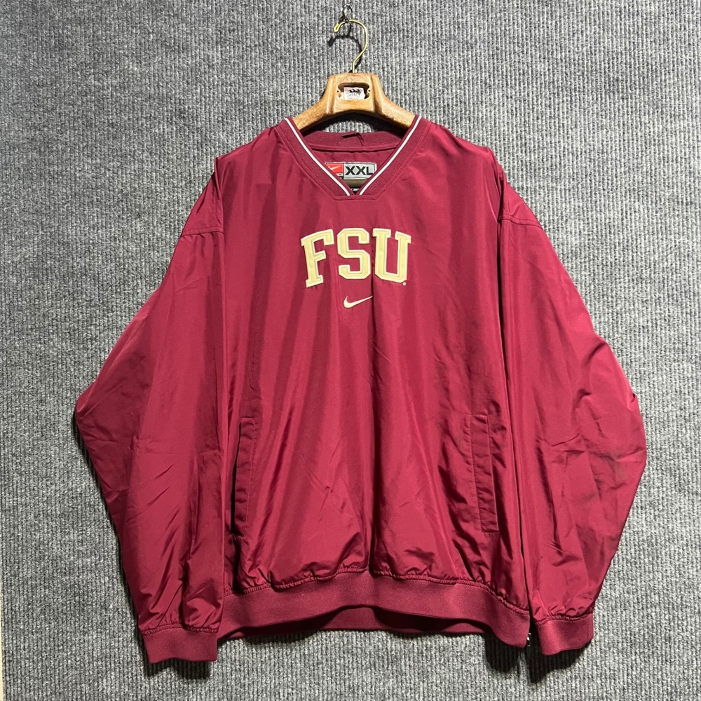 Vintage Nike Windbreaker Men XXL Maroon FSU Seminoles Pullover V Neck Jacket Y2K